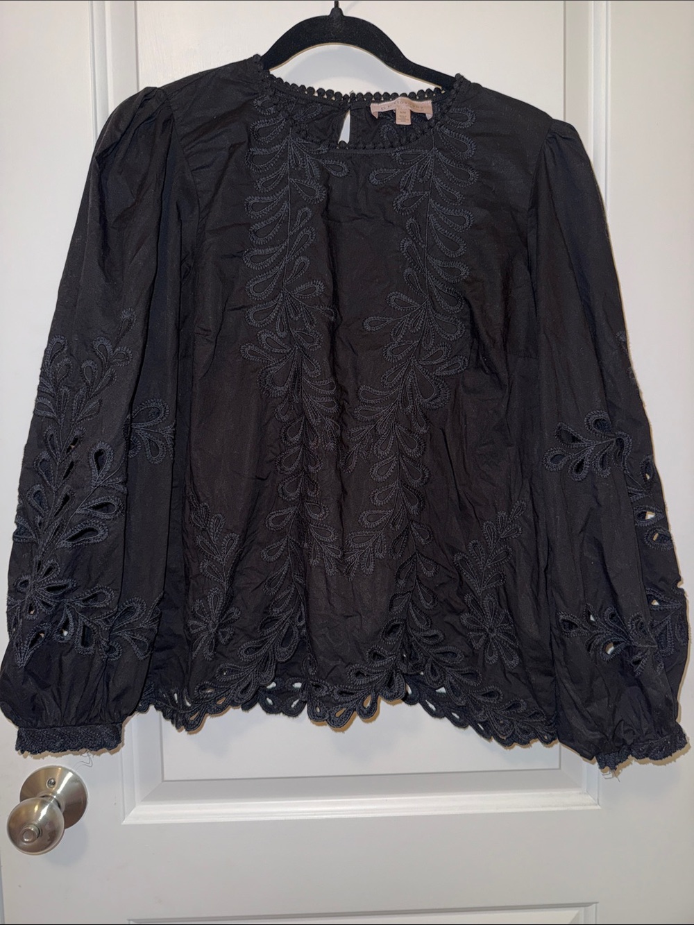 Philosophy M Women's Black Embroidered CutOut Blouse - Puff Sleeve - Picture 1 of 8